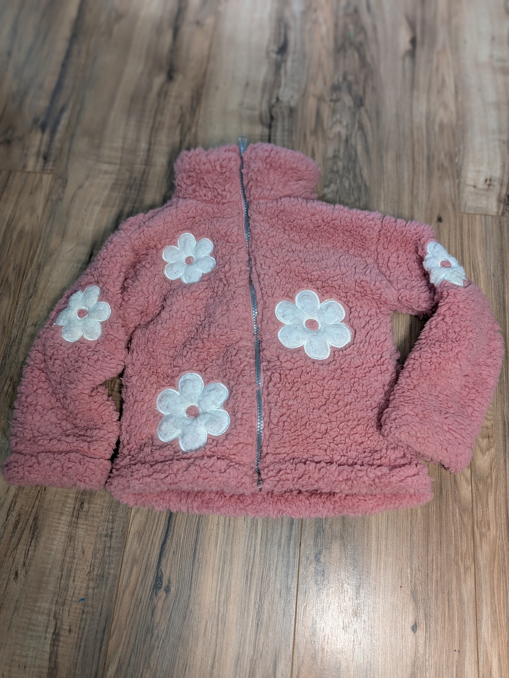 Cozy Pink Sherpa Jacket with Flower Appliqués - Kids